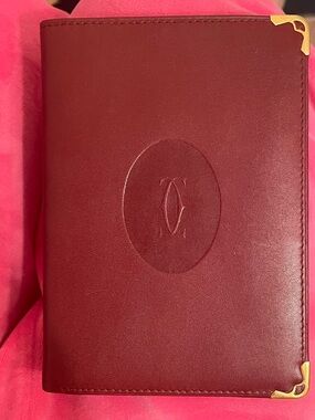 Authentic Cartier Embossed Red Leather wallet with Gold Corner Accents